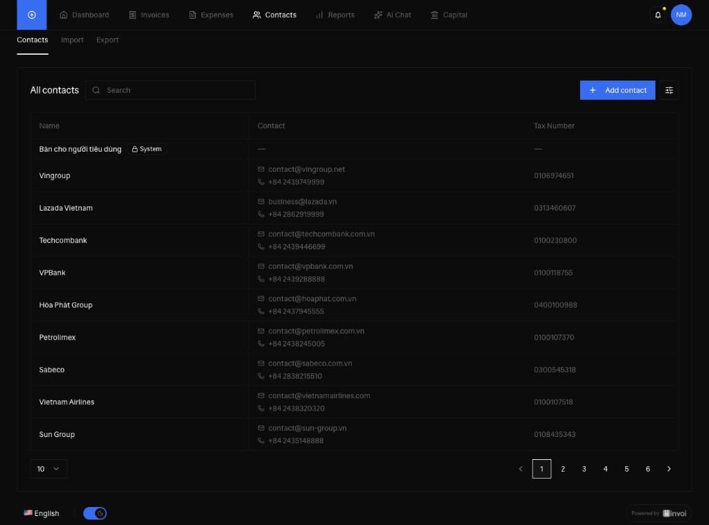 Invoi customers interface
