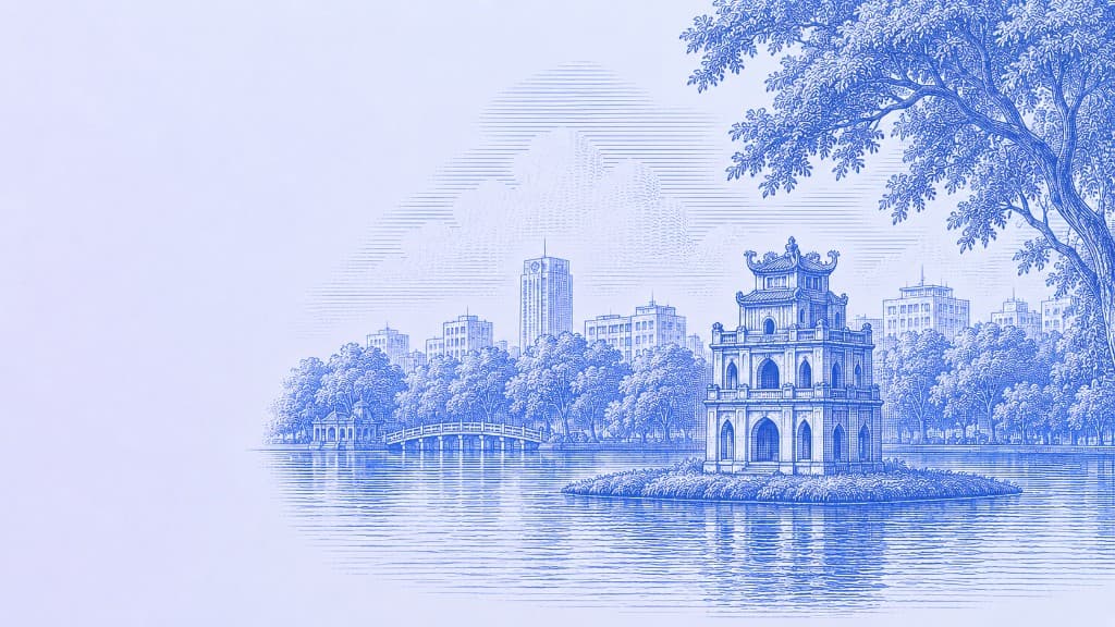 Hoan Kiem Lake Hanoi illustration