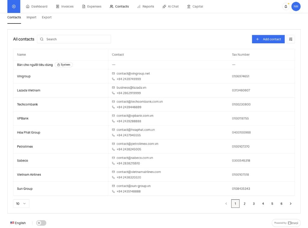 Invoi customers interface
