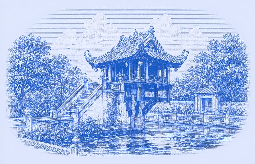 One Pillar Pagoda Hanoi illustration
