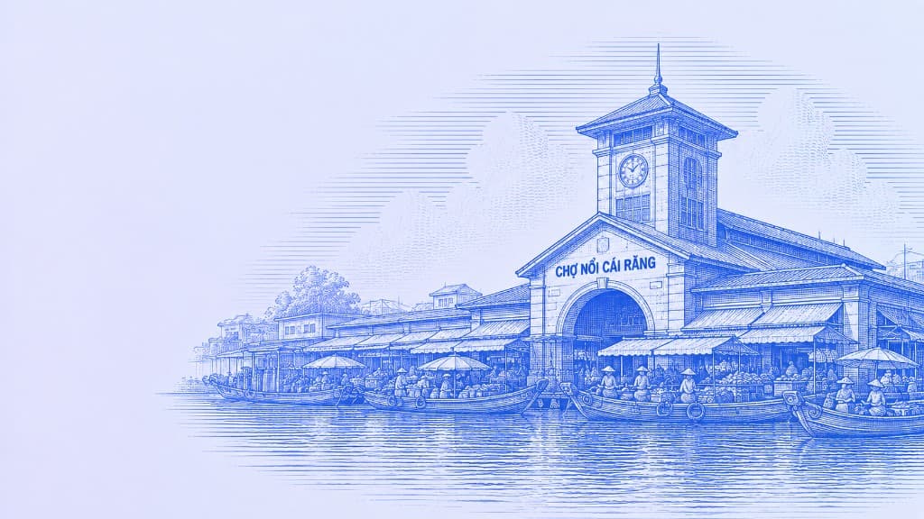 Cai Rang floating market illustration