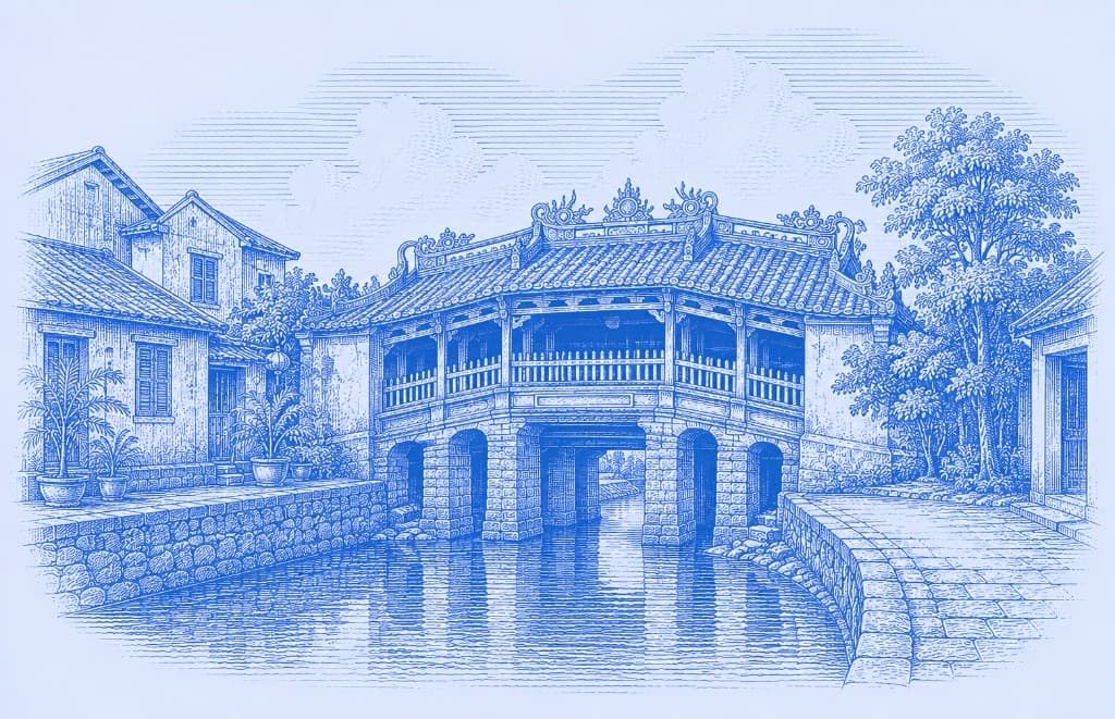 Japanese covered bridge illustration