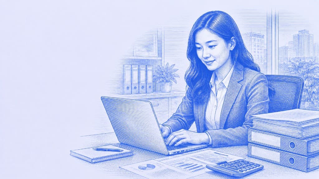 Professional preparing quotes at a desk illustration