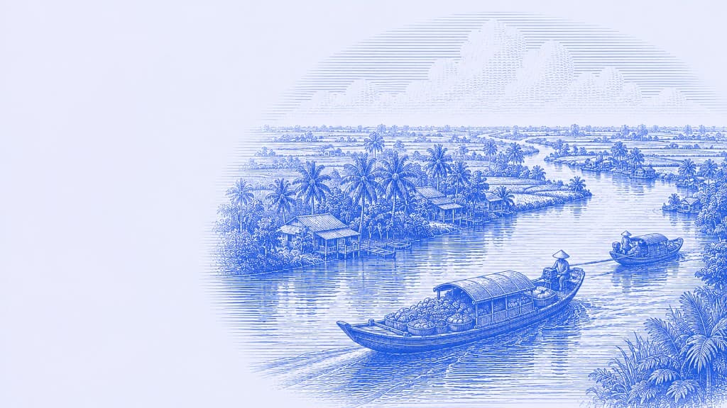 Mekong Delta river market illustration